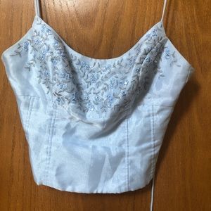 blue formal corset vintage top with Embroidered flowers and sequins